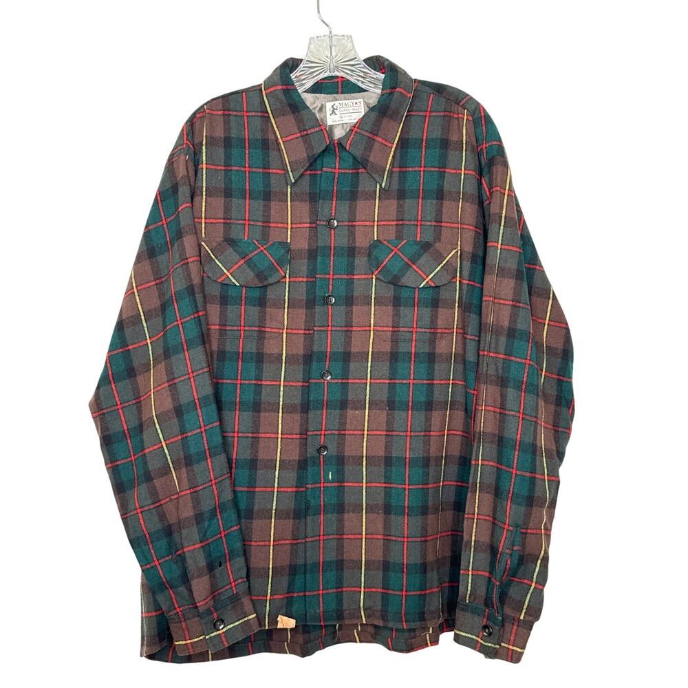 Vintage 60's Macy’s Supre-Macy Wool Blend Plaid Flannel Shirt XL USA